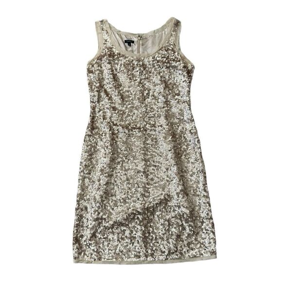 Talbots 100% Silk Champagne Sequined Embellished Dress Size 6 - Picture 3 of 13